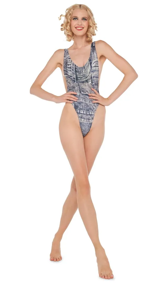 Norma Kamali Tops MARISSA Blacknavy Denim Print 8211 Clothing