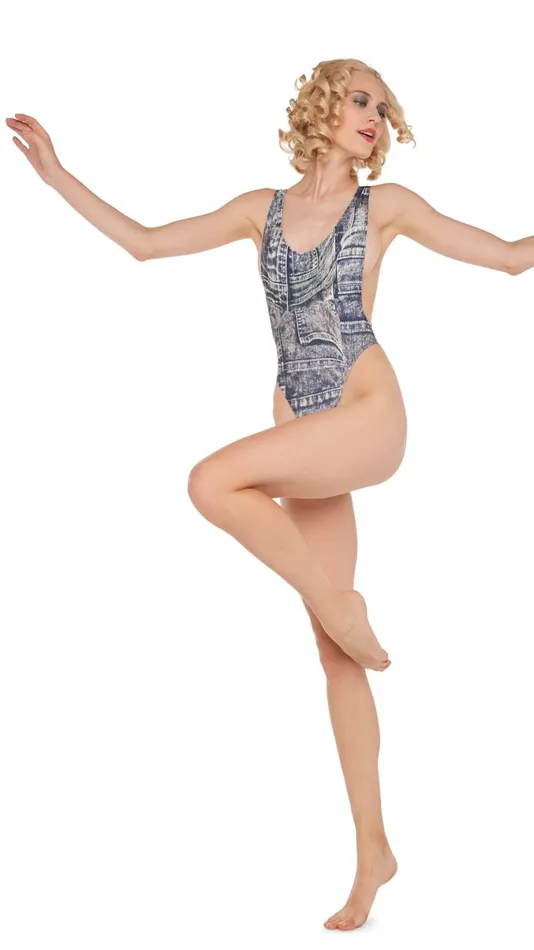 Norma Kamali Tops MARISSA Blacknavy Denim Print 8211 Clothing