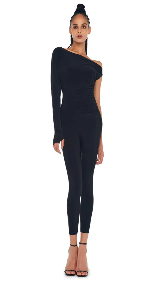 Norma Kamali Tops ONE SLEEVE DROP SHOULDER TOP Black 8211 Clothing