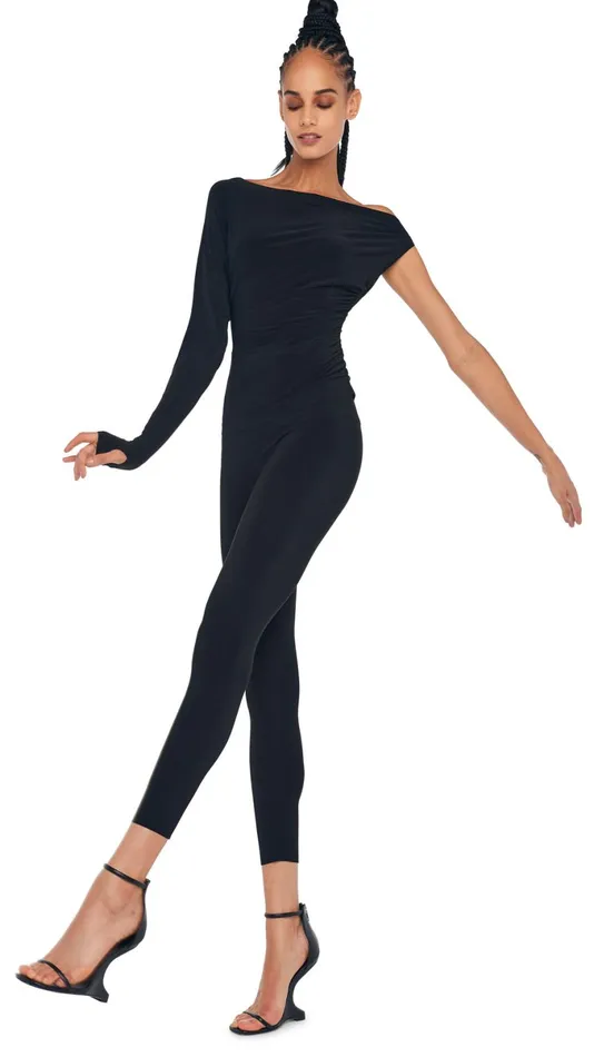 Norma Kamali Tops ONE SLEEVE DROP SHOULDER TOP Black 8211 Clothing