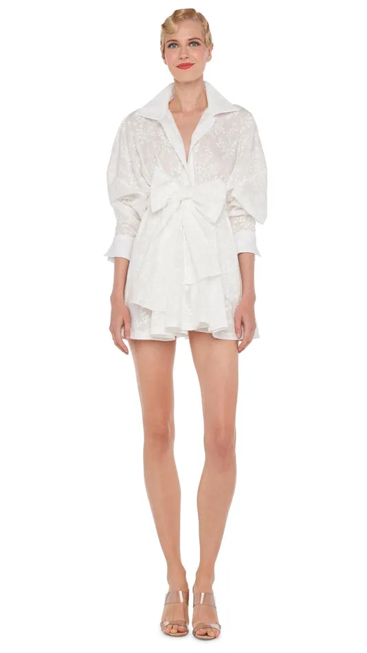 Norma Kamali Tops SUPER OS BF NK SHIRT BABYDOLL MINI White Vines 8211 Clothing