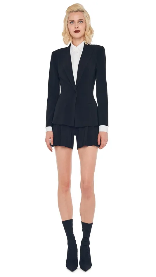 Norma Kamali Wardrobe ELEPHANT PLEAT SHORT With SINGLE BREASTED BOY FIT JACKET 8211 Clothing Norma Kamali Wardrobe ELEPHANT PLEAT SHORT With SINGLE BREASTED BOY FIT JACKET 8211 Clothing