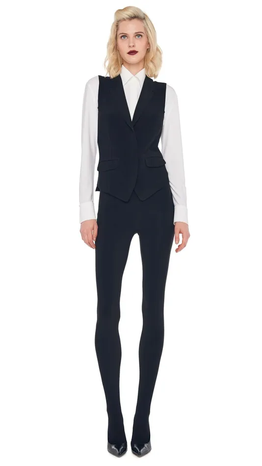 Norma Kamali Wardrobe LEGGING W FOOTIE WO WAISTBAND With VEST WITH LAPEL 8211 Clothing Norma Kamali Wardrobe LEGGING W FOOTIE WO WAISTBAND With VEST WITH LAPEL 8211 Clothing
