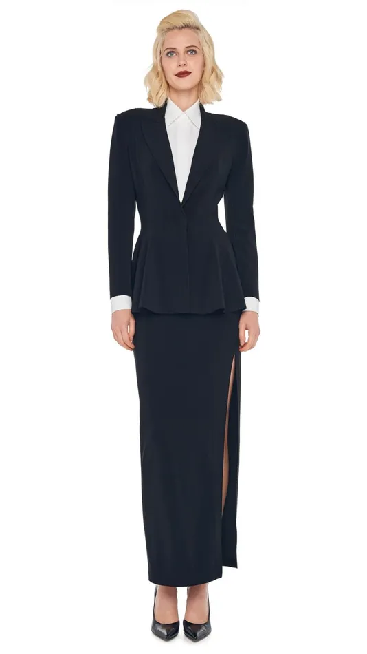 Norma Kamali Wardrobe SIDE SLIT LONG SKIRT With SINGLE BREASTED PEPLUM JACKET 8211 Clothing