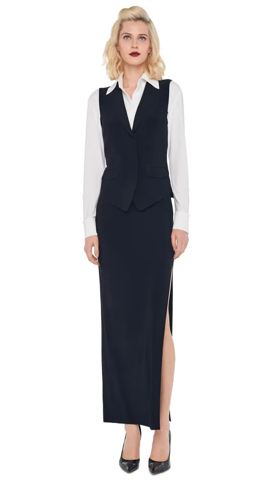 Norma Kamali Wardrobe SIDE SLIT LONG SKIRT With VEST WITH LAPEL 8211 Clothing Norma Kamali Wardrobe SIDE SLIT LONG SKIRT With VEST WITH LAPEL 8211 Clothing