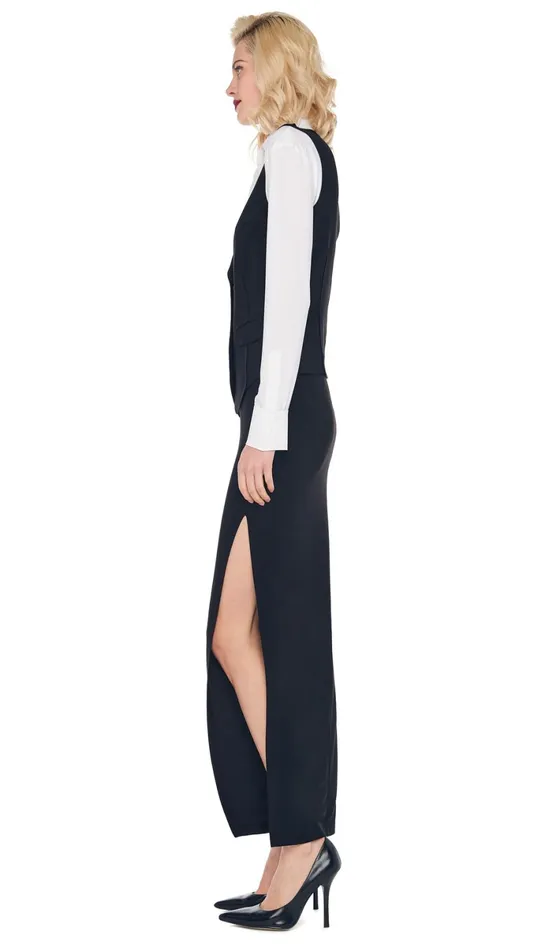 Norma Kamali Wardrobe SIDE SLIT LONG SKIRT With VEST WITH LAPEL 8211 Clothing Norma Kamali Wardrobe SIDE SLIT LONG SKIRT With VEST WITH LAPEL 8211 Clothing