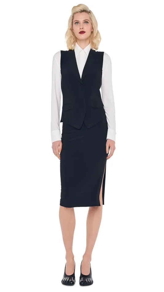 Norma Kamali Wardrobe SIDE SLIT SKIRT COVER THE KNEE With VEST WITH LAPEL 8211 Clothing Norma Kamali Wardrobe SIDE SLIT SKIRT COVER THE KNEE With VEST WITH LAPEL 8211 Clothing