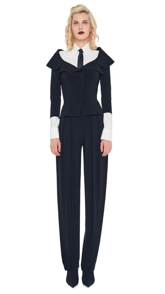 Norma Kamali Wardrobe TAPERED PLEATED TROUSER With OFF SHOULDER SINGLE BREASTED JACKET 8211 Clothing Norma Kamali Wardrobe TAPERED PLEATED TROUSER With OFF SHOULDER SINGLE BREASTED JACKET 8211 Clothing