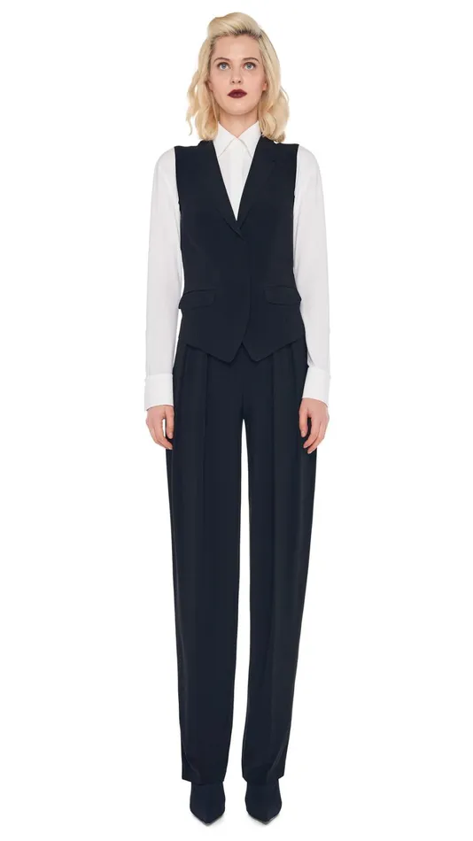 Norma Kamali Wardrobe TAPERED PLEATED TROUSER With VEST WITH LAPEL 8211 Clothing