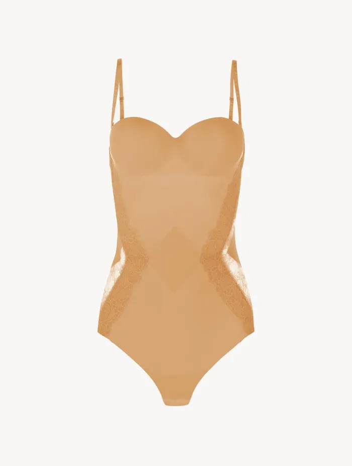 Nude Lycra Control Fit Body With Chantilly Lace Lingerie La Perla Bodysuits and Bustiers Nude Lycra Control Fit Body With Chantilly Lace Lingerie La Perla Bodysuits and Bustiers