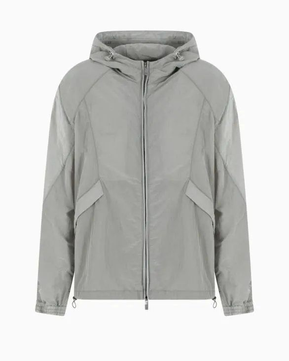 Nylon Hooded Blouson Grey Men Armani Outerwear
