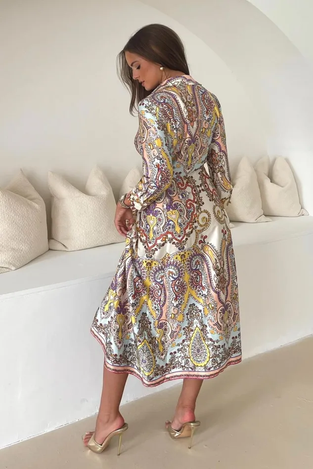 Odette Red Paisley Print Tie Front Shirt Dress Women Girl In Mind Shirt Dresses