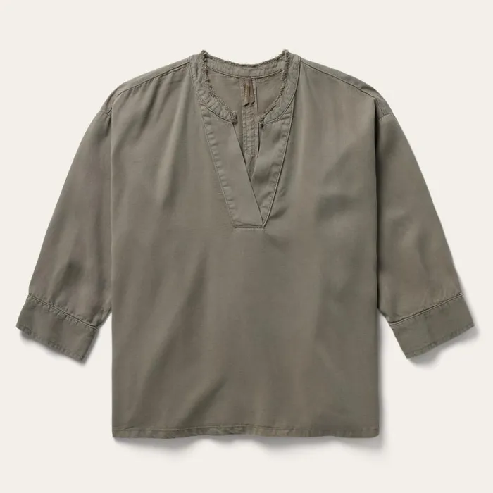Olive Lyocell Twill Peasant Blouse Green Women Stetson Blouses
