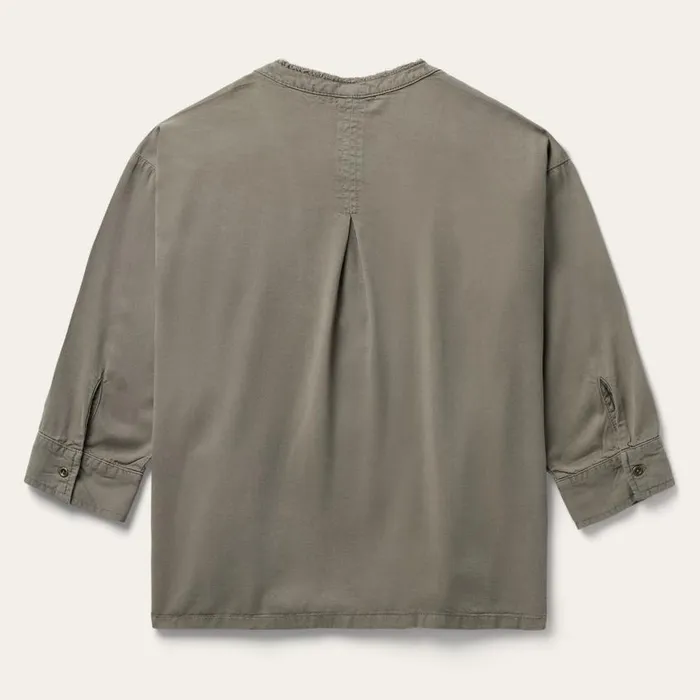 Olive Lyocell Twill Peasant Blouse Green Women Stetson Blouses