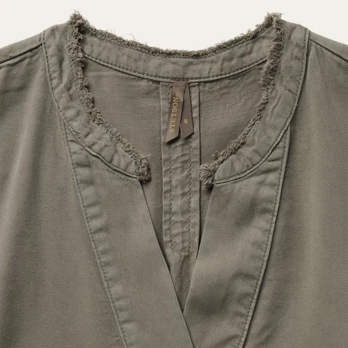 Olive Lyocell Twill Peasant Blouse Green Women Stetson Blouses