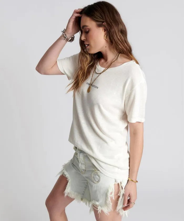 ONE TEASPOON LINEN WIDE NECK TEE WHITE Women One Teaspoon Tees and Tanks ONE TEASPOON LINEN WIDE NECK TEE WHITE Women One Teaspoon Tees and Tanks