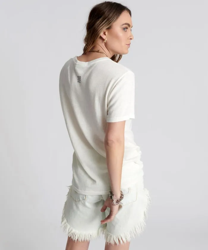 ONE TEASPOON LINEN WIDE NECK TEE WHITE Women One Teaspoon Tees and Tanks ONE TEASPOON LINEN WIDE NECK TEE WHITE Women One Teaspoon Tees and Tanks