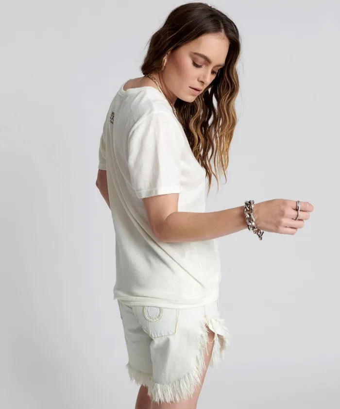 ONE TEASPOON LINEN WIDE NECK TEE WHITE Women One Teaspoon Tees and Tanks ONE TEASPOON LINEN WIDE NECK TEE WHITE Women One Teaspoon Tees and Tanks