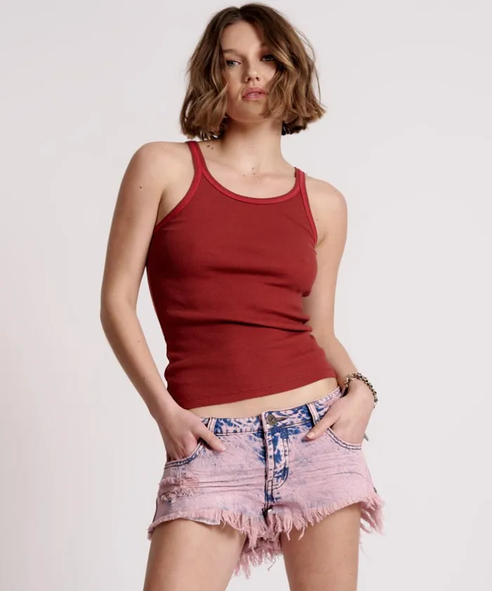 ONE TEASPOON RIB SINGLET RED Women One Teaspoon Tees and Tanks