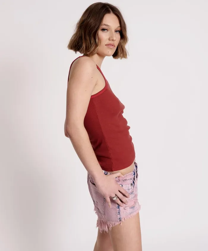 ONE TEASPOON RIB SINGLET RED Women One Teaspoon Tees and Tanks ONE TEASPOON RIB SINGLET RED Women One Teaspoon Tees and Tanks