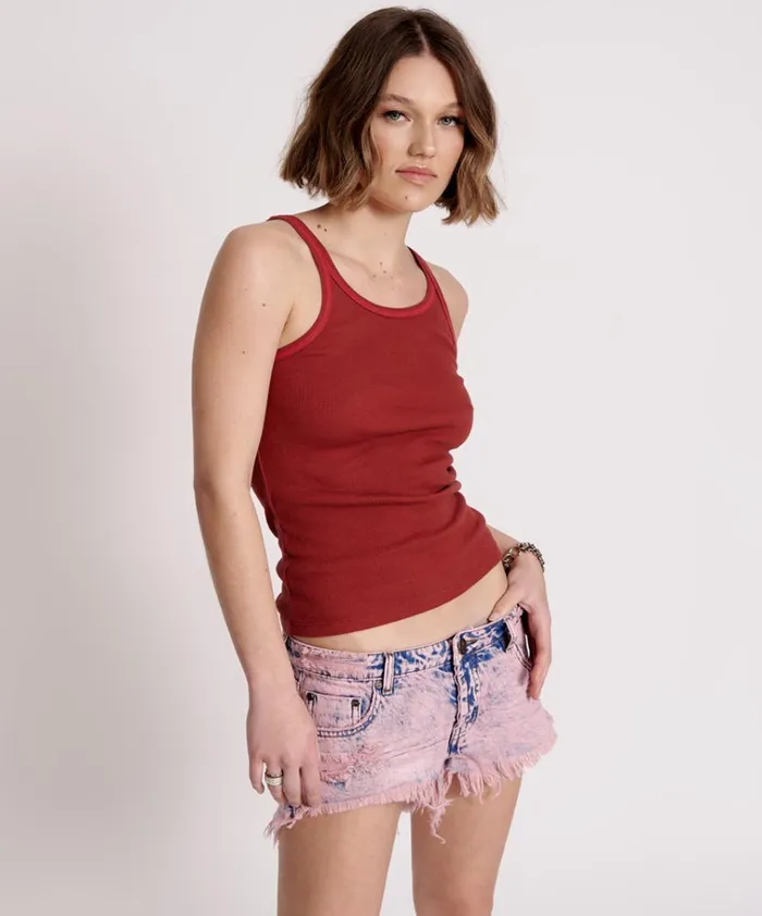 ONE TEASPOON RIB SINGLET RED Women One Teaspoon Tees and Tanks ONE TEASPOON RIB SINGLET RED Women One Teaspoon Tees and Tanks