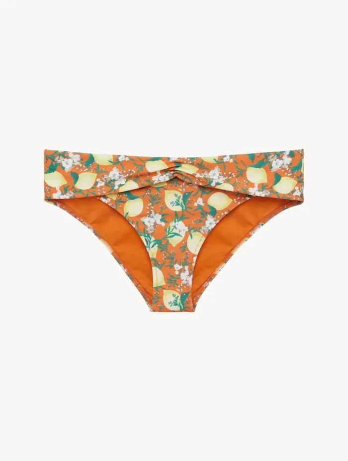 Orange Printed Bikini Brief With Draped Waist Swim La Perla Bikinis