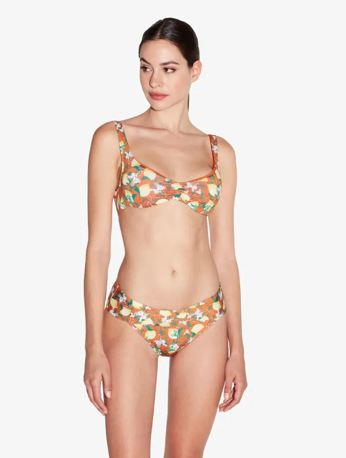 Orange Printed Bikini Brief With Draped Waist Swim La Perla Bikinis