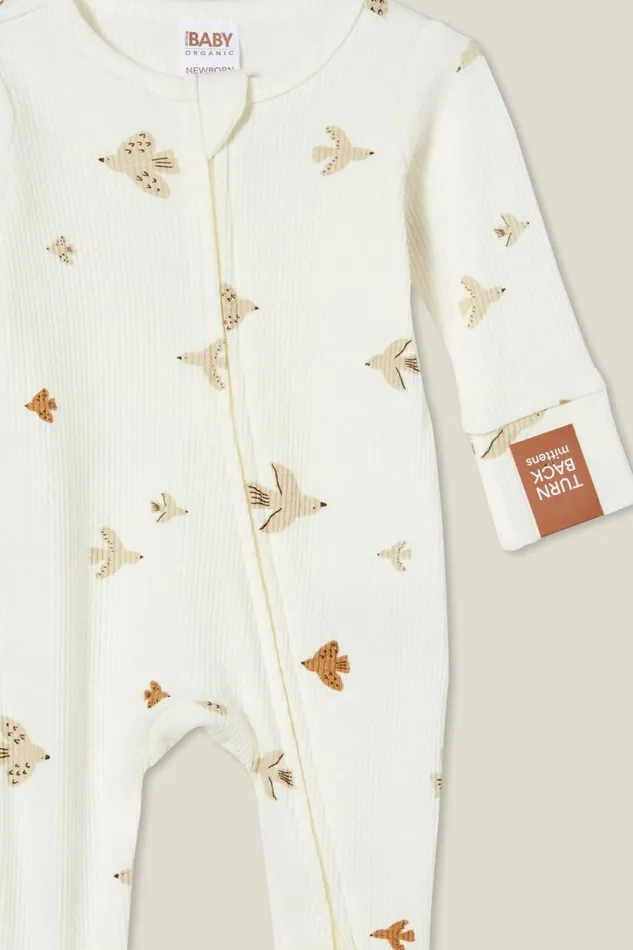 Organic Pointelle Zip All In One Romper Milkflying Doves Baby Cotton On Rompers and Bubbysuits Organic Pointelle Zip All In One Romper Milkflying Doves Baby Cotton On Rompers and Bubbysuits