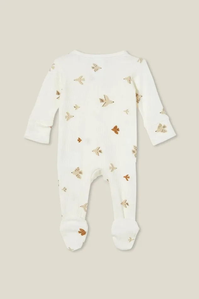 Organic Pointelle Zip All In One Romper Milkflying Doves Baby Cotton On Rompers and Bubbysuits Organic Pointelle Zip All In One Romper Milkflying Doves Baby Cotton On Rompers and Bubbysuits