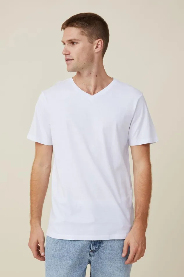 Organic VNeck TShirt White Men Cotton On Tees and Tanks
