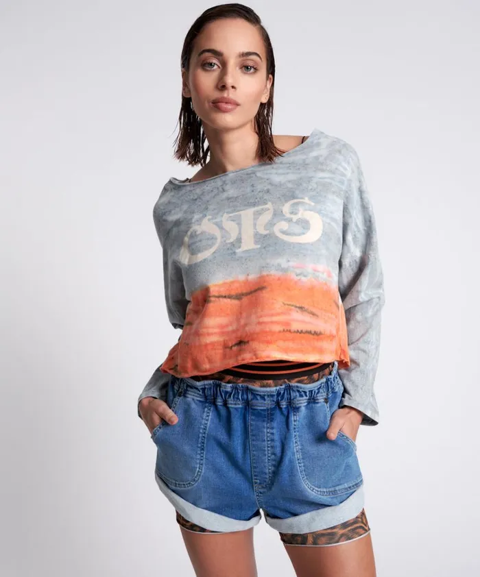 OTS ORGANIC RUMBLE CROPPED LONGSLEEVE TEE Women One Teaspoon Tops