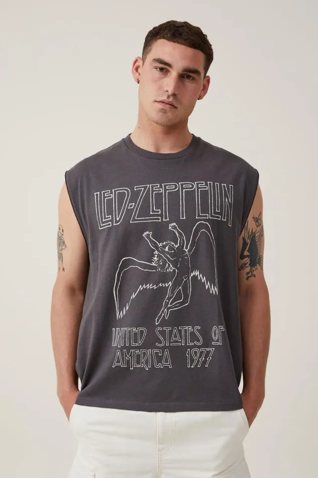 Oversized License Muscle Lcn Led Faded Slateled Zeppelinicarus Logo Men Cotton On Tees and Tanks Oversized License Muscle Lcn Led Faded Slateled Zeppelinicarus Logo Men Cotton On Tees and Tanks