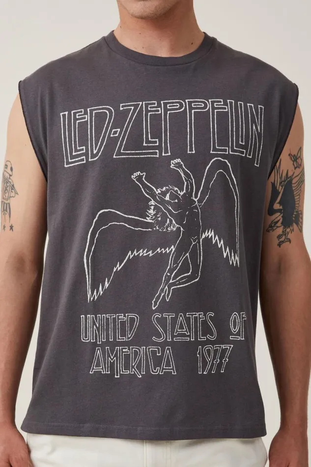 Oversized License Muscle Lcn Led Faded Slateled Zeppelinicarus Logo Men Cotton On Tees and Tanks Oversized License Muscle Lcn Led Faded Slateled Zeppelinicarus Logo Men Cotton On Tees and Tanks