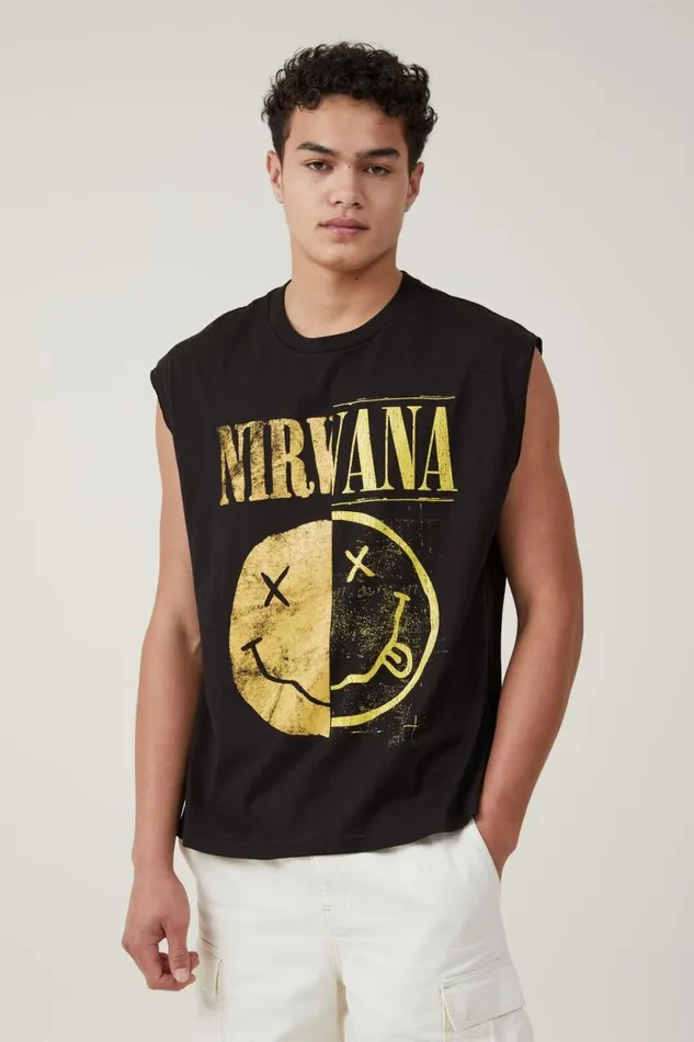 Oversized License Muscle Lcn Mt Black Nirvana 8211 Smiley Half Men Cotton On Tees and Tanks Oversized License Muscle Lcn Mt Black Nirvana 8211 Smiley Half Men Cotton On Tees and Tanks