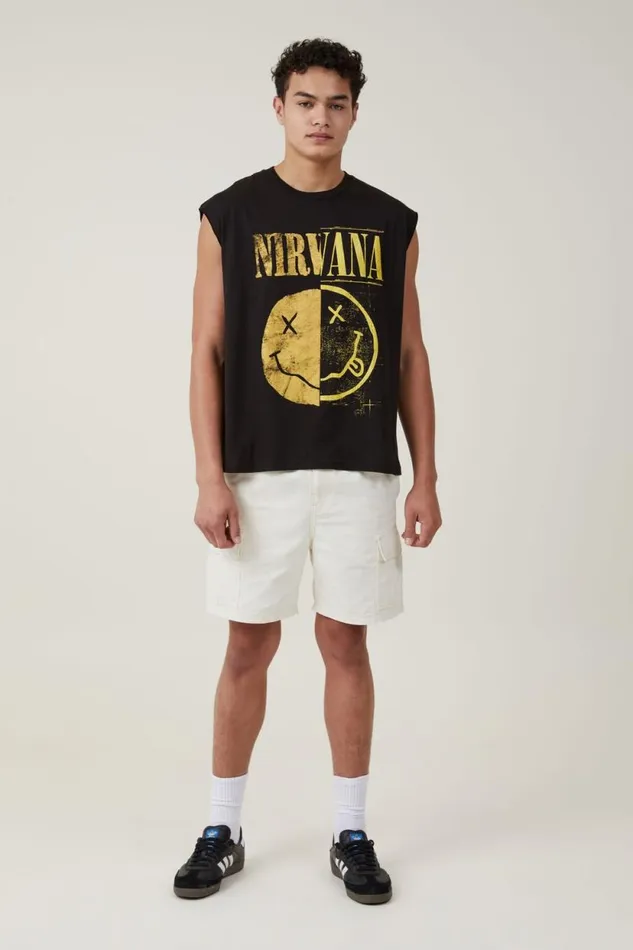 Oversized License Muscle Lcn Mt Black Nirvana 8211 Smiley Half Men Cotton On Tees and Tanks Oversized License Muscle Lcn Mt Black Nirvana 8211 Smiley Half Men Cotton On Tees and Tanks
