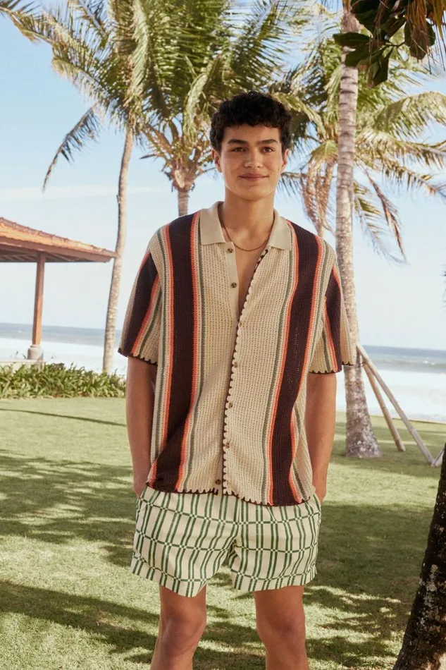 Pablo Short Sleeve Shirt Stone Vert Stripe Men Cotton On Tees and Tanks