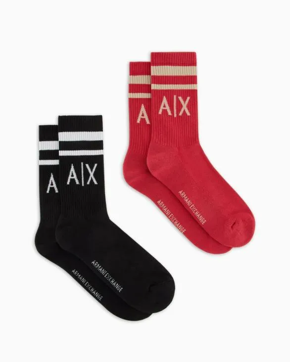 Pack Of 2 Pairs Of Socks With Logo Red Men Armani Intimates And Loungewear