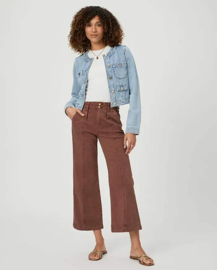 PAIGE Denim Women Brooklyn Crop Wide Leg Pant 8211 Vintage Brunette