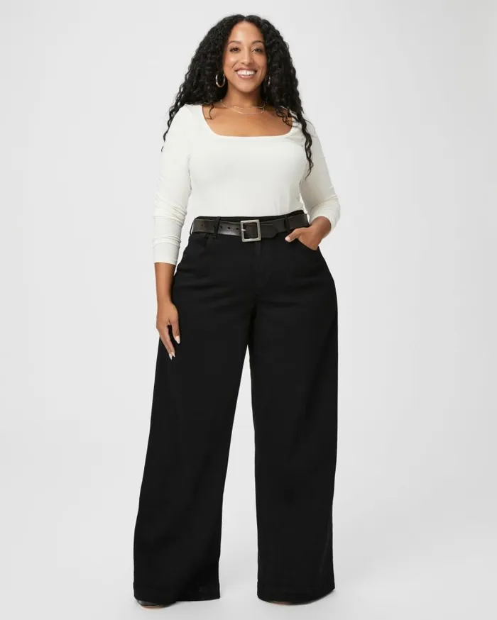 PAIGE Denim Women Leenah Plus Wide Leg Jean 8211 Black Shadow