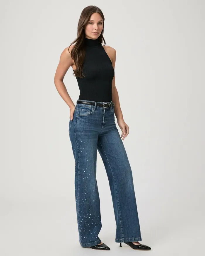PAIGE Denim Women Sasha 32 Inch Wide Leg Jean 8211 Laurena Embellished
