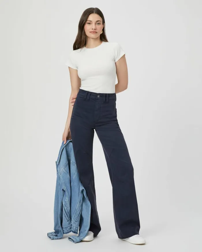 PAIGE Denim Women Sasha 32 Inch Wide Leg Jean 8211 Navy Seascape