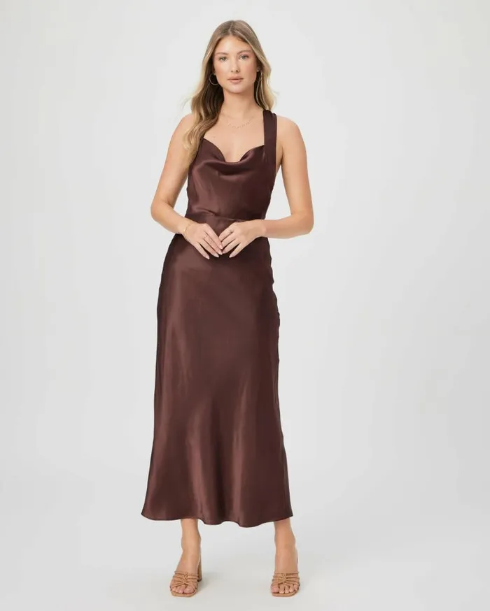 PAIGE Dresses Women Marcel Dress 8211 Rum Raisin Silk Satin