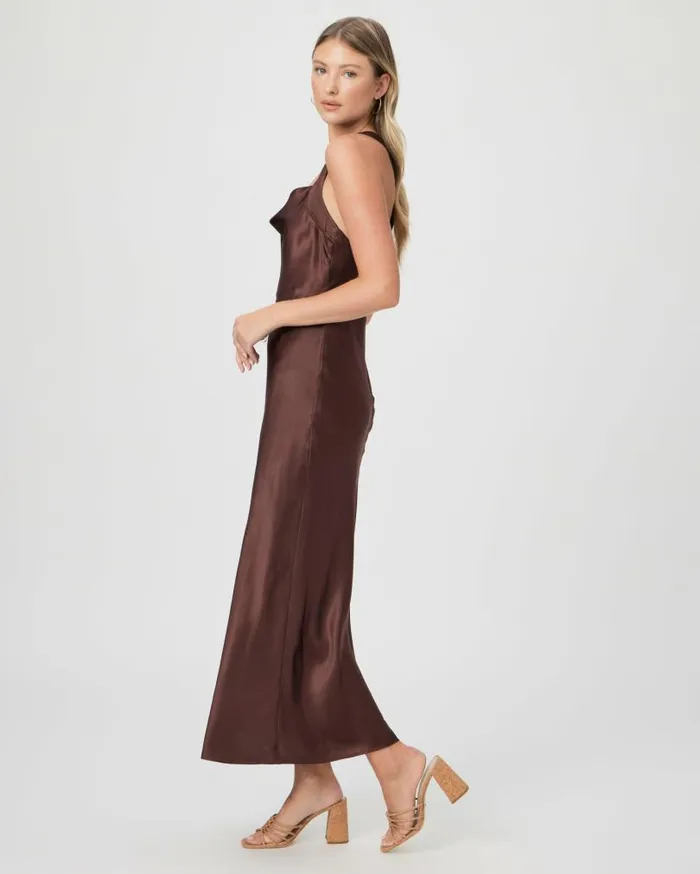 PAIGE Dresses Women Marcel Dress 8211 Rum Raisin Silk Satin PAIGE Dresses Women Marcel Dress 8211 Rum Raisin Silk Satin