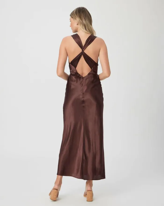 PAIGE Dresses Women Marcel Dress 8211 Rum Raisin Silk Satin PAIGE Dresses Women Marcel Dress 8211 Rum Raisin Silk Satin