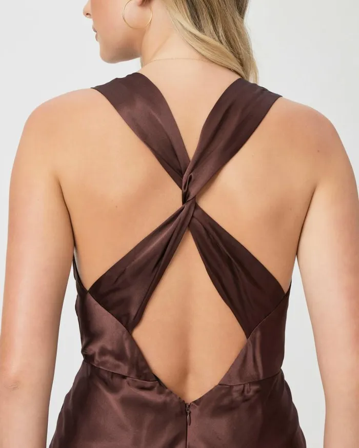 PAIGE Dresses Women Marcel Dress 8211 Rum Raisin Silk Satin PAIGE Dresses Women Marcel Dress 8211 Rum Raisin Silk Satin