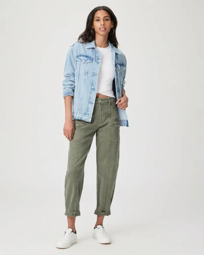 PAIGE Pants Women Alexis Cargo Barrel Leg Jean 8211 Vintage Ivy Green
