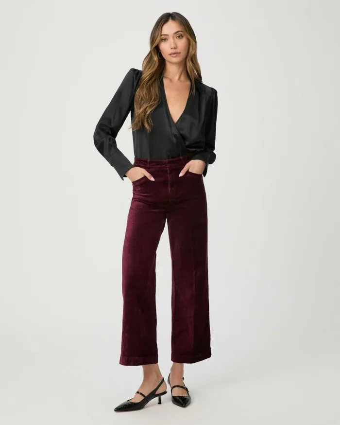 PAIGE Pants Women Anessa Trouser Wide Leg Pant 8211 Dark Oxblood Velvet