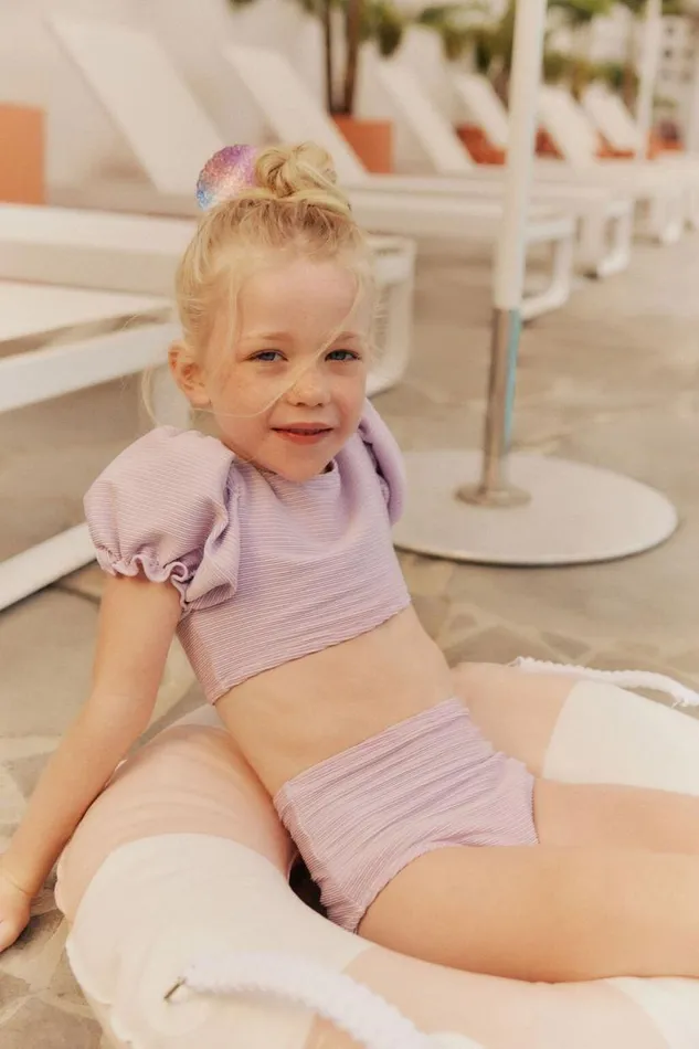 Paige Puff Sleeve Bikini Lilac Dropsparkle Girls Cotton On Swimwear