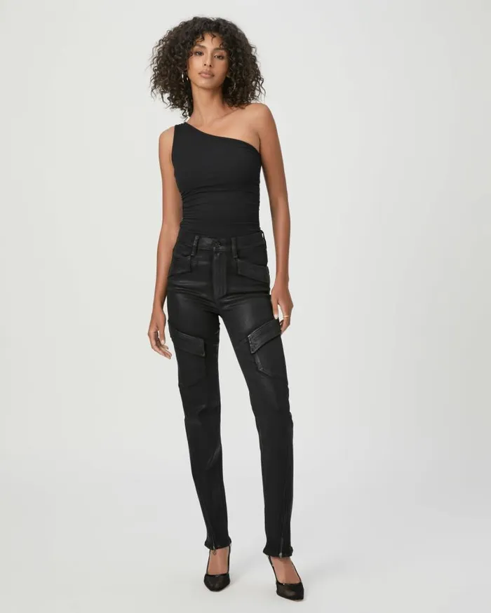 PAIGE Straight Women Stella Cargo Straight Jean 8211 Black Fog Luxe Coating