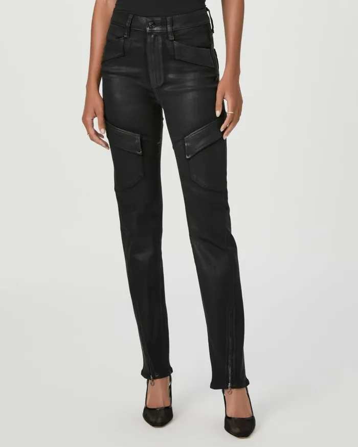 PAIGE Straight Women Stella Cargo Straight Jean 8211 Black Fog Luxe Coating PAIGE Straight Women Stella Cargo Straight Jean 8211 Black Fog Luxe Coating